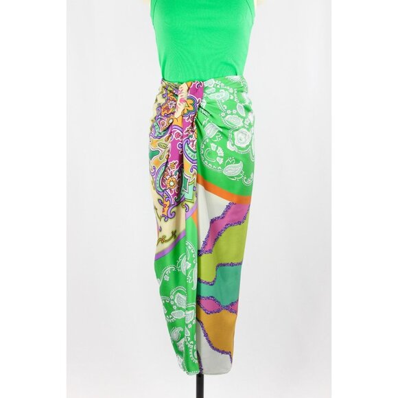 ZARA Patchwork Scarf Print Satin Twill Knotted Maxi Pareo Sarong Skirt, Size XS - Picture 2 of 14